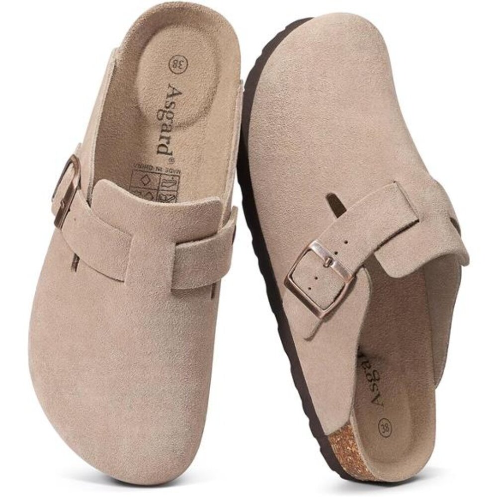 Women's Suede Clogs Leather Mules Arch Support Potato Shoes with Comfort